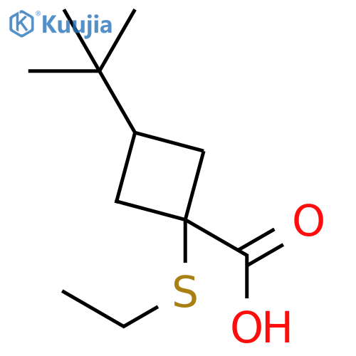 3-tert-butyl-1-(ethylsulfanyl)cyclobutane-1-carboxylic acid structure