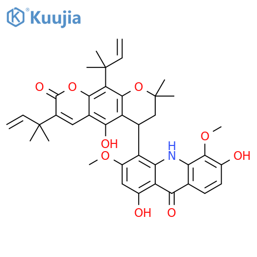 9(10H)-Acridinone, 4-[3,10-bis(1,1-dimethyl-2-propenyl)-7,8-dihydro-5-hydroxy-8,8-dimethyl-2-oxo-2H,6H-benzo[1,2-b:5,4-b']dipyran-6-yl]-1,6-dihydroxy-3,5-dimethoxy- (9CI) structure