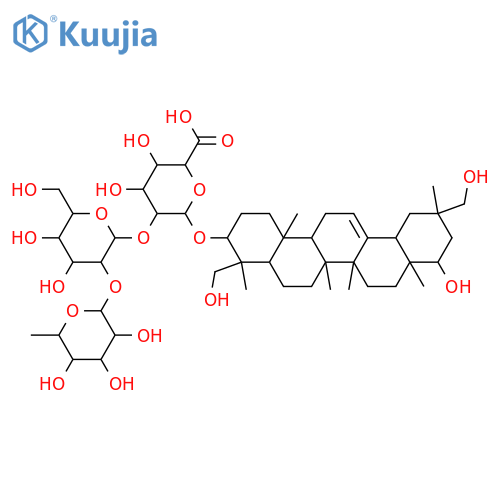 β-D-Glucopyranosiduronic acid, (3β,4β,20α,22β)-22,23,29-trihydroxyolean-12-en-3-yl O-6-deoxy-α-L-mannopyranosyl-(1→2)-O-β-D-galactopyranosyl-(1→2)- structure