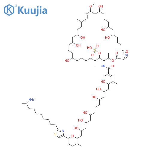 2-Octadecenamide,18-[6-[2-(9-aminodecyl)-4-thiazolyl]tetrahydro-3-methyl-2H-pyran-2-yl]-N-[12,16,18,26,30,32-hexahydroxy-24-methoxy-4,7,21-trimethyl-2-oxo-6-(sulfooxy)-3,37-dioxa-39-azabicyclo[34.2.1]nonatriaconta-22,36(39),38-trien-5-yl]-5,7,9,13,15,17-hexahydroxy-2,4-dimethyl-(9CI) structure