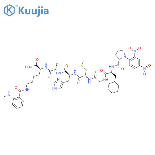 L-Lysinamide,1-(2,4-dinitrophenyl)-L-prolyl-3-cyclohexyl-L-alanylglycyl-S-methyl-L-cysteinyl-L-histidyl-L-alanyl-N6-[2-(methylamino)benzoyl]-(9CI) structure