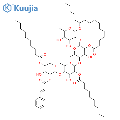 Hexadecanoic acid,11-[[O-6-deoxy-4-O-(1-oxodecyl)-2-O-[(2E)-1-oxo-3-phenyl-2-propenyl]-a-L-mannopyranosyl-(1&reg;4)-O-6-deoxy-2-O-(1-oxodecyl)-a-L-mannopyranosyl-(1&reg;4)-O-6-deoxy-a-L-mannopyranosyl-(1&reg;2)-6-deoxy-b-D-galactopyranosyl]oxy]-,intramol. 1,2''-ester, (11S)- (9CI) structure