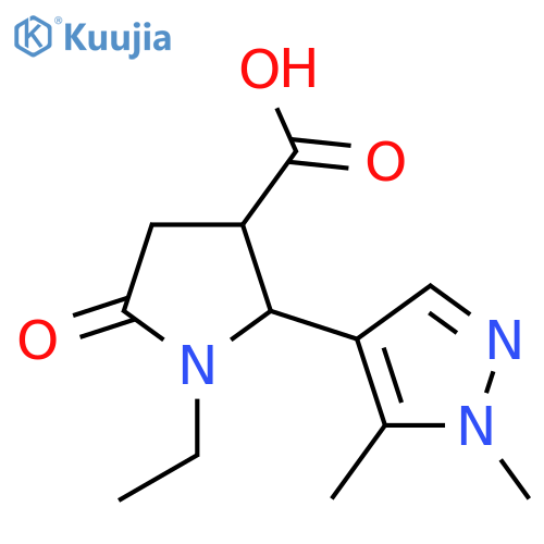 2-(1,5-dimethyl-1H-pyrazol-4-yl)-1-ethyl-5-oxopyrrolidine-3-carboxylic acid structure
