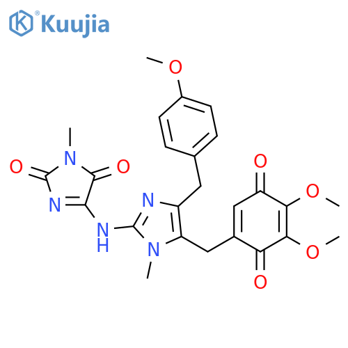 1H-Imidazole-2,5-dione, 4-[[5-[(4,5-dimethoxy-3,6-dioxo-1,4-cyclohexadien-1-yl)methyl]-4-[(4-methoxyphenyl)methyl]-1-methyl-1H-imidazol-2-yl]amino]-1-methyl- structure