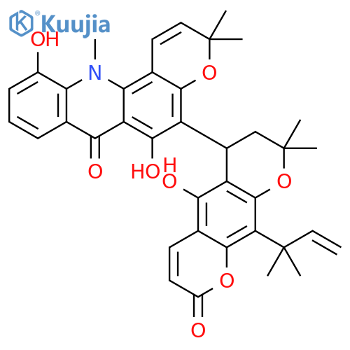7H-Pyrano[2,3-c]acridin-7-one,5-[10-(1,1-dimethyl-2-propenyl)-7,8-dihydro-5-hydroxy-8,8-dimethyl-2-oxo-2H,6H-benzo[1,2-b:5,4-b']dipyran-6-yl]-3,12-dihydro-6,11-dihydroxy-3,3,12-trimethyl-(9CI) structure