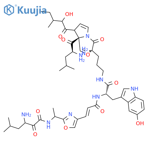 L-Proline,2-hydroxy-3-methylpentanoyl-L-leucyl-N5-[N-[3-[2-[1-[(3-amino-5-methyl-1,2-dioxohexyl)amino]ethyl]-4-oxazolyl]-1-oxo-2-propenyl]-5-hydroxy-L-tryptophyl]-L-ornithyl-,cyclic (4&reg;3)-peptide (9CI) structure