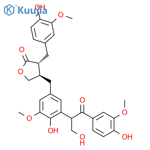 2(3H)-Furanone,dihydro-4-[[4-hydroxy-3-[2-(4-hydroxy-3-methoxyphenyl)-1-(hydroxymethyl)-2-oxoethyl]-5-methoxyphenyl]methyl]-3-[(4-hydroxy-3-methoxyphenyl)methyl]-,(3R,4R)-rel- structure