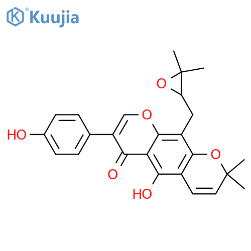2H,6H-Benzo[1,2-b:5,4-b']dipyran-6-one,10-[(3,3-dimethyloxiranyl)methyl]-5-hydroxy-7-(4-hydroxyphenyl)-2,2-dimethyl-,(-)- (9CI) structure