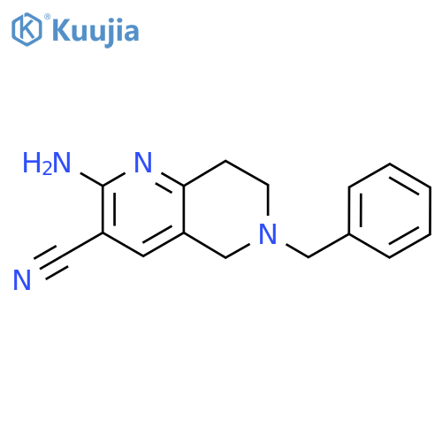 2-amino-6-benzyl-5,6,7,8-tetrahydro-1,6-naphthyridine-3-carbonitrile structure