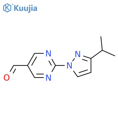 2-3-(propan-2-yl)-1H-pyrazol-1-ylpyrimidine-5-carbaldehyde structure