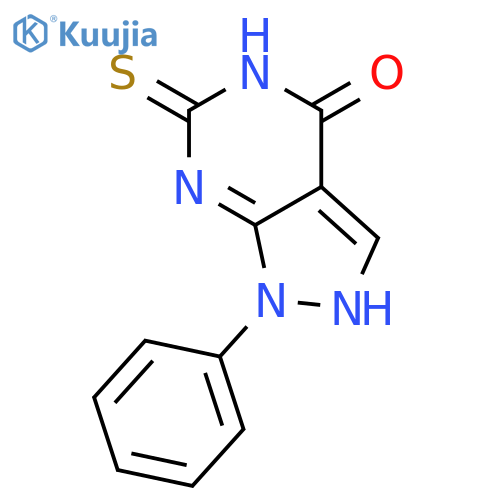 1-phenyl-6-sulfanyl-1H,4H,5H-pyrazolo[3,4-d]pyrimidin-4-one structure