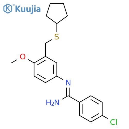 4-chloro-N-{3-[(cyclopentylsulfanyl)methyl]-4-methoxyphenyl}benzene-1-carboximidamide structure