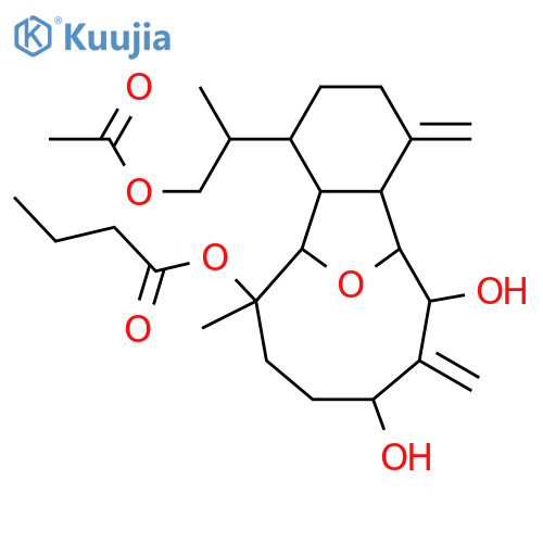 6,13-Epoxy-4(18),8(19)-eunicelladiene-7,9,12,16-tetrol; (6α,7α,9β,12β,13α,15R)-form, 12-Butanoyl, 16-Ac structure