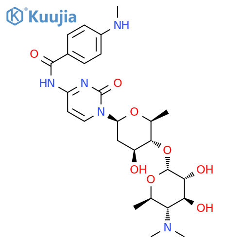 Benzamide,N-[1-[2,6-dideoxy-4-O-[4,6-dideoxy-4-(dimethylamino)-a-D-glucopyranosyl]-b-D-arabino-hexopyranosyl]-1,2-dihydro-2-oxo-4-pyrimidinyl]-4-(methylamino)- structure