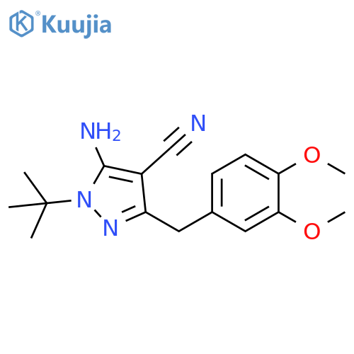 1H-Pyrazole-4-carbonitrile,5-amino-3-[(3,4-dimethoxyphenyl)methyl]-1-(1,1-dimethylethyl)- structure