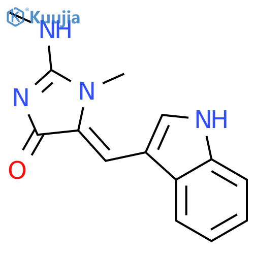 4H-Imidazol-4-one,1,5-dihydro-5-(1H-indol-3-ylmethylene)-1-methyl-2-(methylamino)-, (5E)- structure