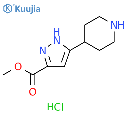 1H-Pyrazole-3-carboxylic acid, 5-(4-piperidinyl)-, methyl ester, hydrochloride (1:1) structure