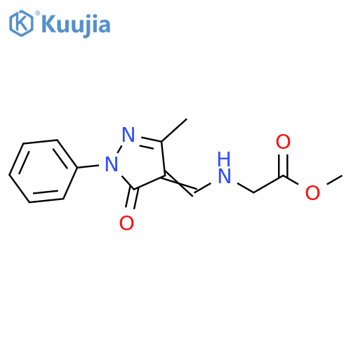 Methyl 2-{(3-methyl-5-oxo-1-phenyl-1,5-dihydro-4H-pyrazol-4-yliden)methylamino}acetate structure