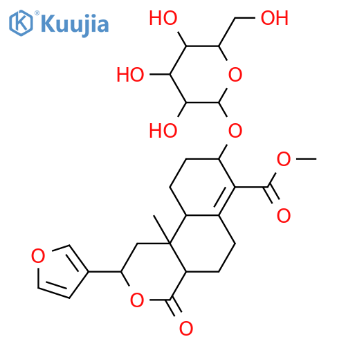 2H-Naphtho[2,1-c]pyran-7-carboxylicacid, 2-(3-furanyl)-8-(b-D-glucopyranosyloxy)-1,4,4a,5,6,8,9,10,10a,10b-decahydro-10b-methyl-4-oxo-,methyl ester, (2R,4aR,8R,10aR,10bR)-rel- (9CI) structure