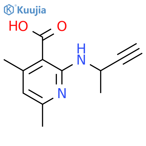 2-(but-3-yn-2-yl)amino-4,6-dimethylpyridine-3-carboxylic acid structure
