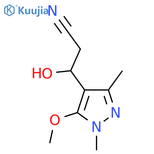 3-hydroxy-3-(5-methoxy-1,3-dimethyl-1H-pyrazol-4-yl)propanenitrile structure