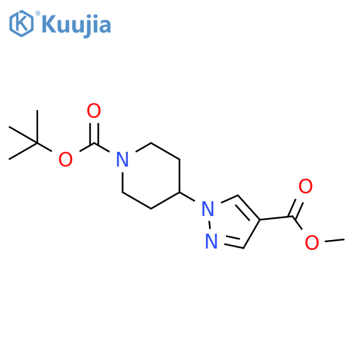 1-Piperidinecarboxylic acid, 4-[4-(methoxycarbonyl)-1H-pyrazol-1-yl]-, 1,1-dimethylethyl ester structure