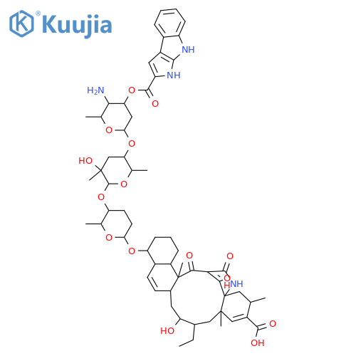 14a,17-Methenobenzo[b]naphth[2,1-h]azacyclododecine-12-carboxylic acid, 4-[[O-4-amino-2,4,6-trideoxy-3-O-[(1,8-dihydropyrrolo[2,3-b]indol-2-yl)carbonyl]-β-L-lyxo-hexopyranosyl-(1→4)-O-2,6-dideoxy-3-C-methyl-β-L-ribo-hexopyranosyl-(1→4)-2,3,6-trideoxy-β-D-threo-hexopyranosyl]oxy]-9-ethyl-1,2,3,4,4a,6... structure