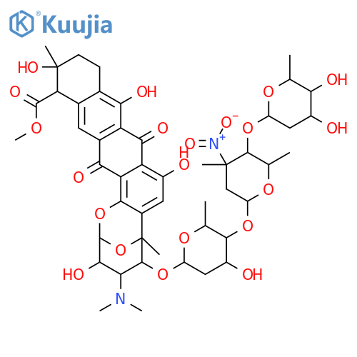 2,6-Epoxy-2H-naphthaceno[1,2-b]oxocin-14-carboxylicacid, 5-[(O-2,6-dideoxy-a-L-lyxo-hexopyranosyl-(1&reg;4)-O-2,3,6-trideoxy-3-C-methyl-3-nitro-b-L-ribo-hexopyranosyl-(1&reg;4)-2,6-dideoxy-a-L-lyxo-hexopyranosyl)oxy]-4-(dimethylamino)-3,4,5,6,9,11,12,13,14,16-decahydro-3,8,10,13-tetrahydroxy-6,13-dimethyl-9,16-dioxo-,methyl ester (9CI) structure