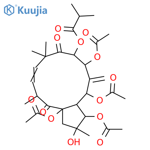 6(17),11-Jatrophadiene-2,3,5,7,8,9,14,15-octol; (2α,3β,5α,7β,8α,11E,13α,15β)-form, 9,14-Diketone, 8-O-(2-methylpropanoyl), 3,5,7,15-tetra-Ac structure