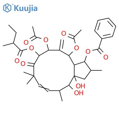 3,5,7,8,14,15-Hexahydroxy-6(17),11-jatrophadien-9-one; (3β,5α,7β,8α,11E,13α,14α,15β)-form, 3-Benzoyl, 8-O-(2-methylbutanoyl), 5,7-di-Ac structure