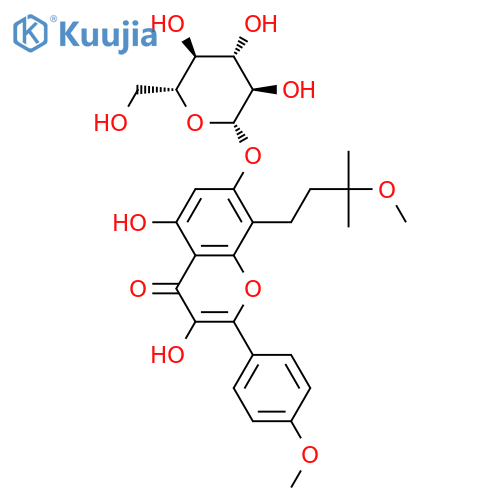 4H-1-Benzopyran-4-one,7-(b-D-glucopyranosyloxy)-3,5-dihydroxy-8-(3-methoxy-3-methylbutyl)-2-(4-methoxyphenyl)- structure