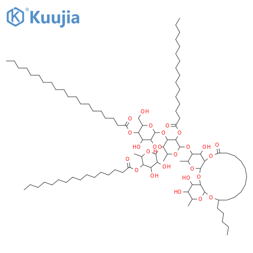 Hexadecanoic acid,11-[[O-6-deoxy-4-O-(1-oxohexadecyl)-a-L-mannopyranosyl-(1&reg;4)-O-[4-O-(1-oxoeicosyl)-b-D-glucopyranosyl-(1&reg;3)]-O-6-deoxy-2-O-(1-oxohexadecyl)-a-L-mannopyranosyl-(1&reg;4)-O-6-deoxy-a-L-mannopyranosyl-(1&reg;2)-6-deoxy-b-D-galactopyranosyl]oxy]-,intramol. 1,2''-ester, (11S)- (9CI) structure