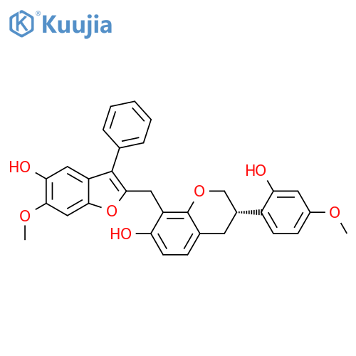 2H-1-Benzopyran-7-ol,3,4-dihydro-3-(2-hydroxy-4-methoxyphenyl)-8-[(5-hydroxy-6-methoxy-3-phenyl-2-benzofuranyl)methyl]-,(3S)- structure