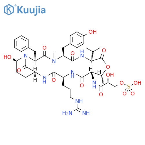 L-Valine,(2R)-2-hydroxy-3-(sulfooxy)propanoyl-L-threonyl-L-arginyl-(aS,3S,6R)-3-amino-6-hydroxy-2-oxo-a-(phenylmethyl)-1-piperidineacetyl-N-methyl-L-tyrosyl-,(6(R)2)-lactone (9CI) structure