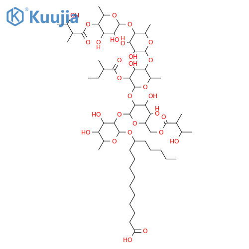 11-Hydroxyhexadecanoic acid; (S)-form, O-[3ξ-Hydroxy-2ξ-methylbutanoyl-(→4)-6-deoxy-β-D-glucopyranosyl-(1→4)-6-deoxy-β-D-glucopyranosyl-(1→4)-[2ξ-methylbutanoyl-(→2)]-α-L-rhamnopyranosyl-(1→2)-[3ξ-hydroxy-2ξ-methylbutanoyl-(→6)]-β-D-glucopyranosyl-(1→2)-6-deoxy-β-D-glucopyranoside] structure