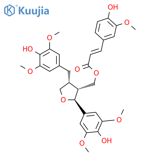 2-Propenoic acid,3-(4-hydroxy-3-methoxyphenyl)-,[(2S,3R,4R)-tetrahydro-2-(4-hydroxy-3,5-dimethoxyphenyl)-4-[(4-hydroxy-3,5-dimethoxyphenyl)methyl]-3-furanyl]methylester, (2E)- structure