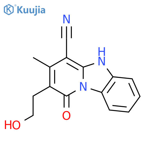 12-(2-hydroxyethyl)-11-methyl-13-oxo-1,8-diazatricyclo[7.4.0.0^{2,7}]trideca-2(7),3,5,9,11-pentaene-10-carbonitrile structure