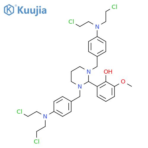 Phenol,2-[1,3-bis[[4-[bis(2-chloroethyl)amino]phenyl]methyl]hexahydro-2-pyrimidinyl]-6-methoxy- structure
