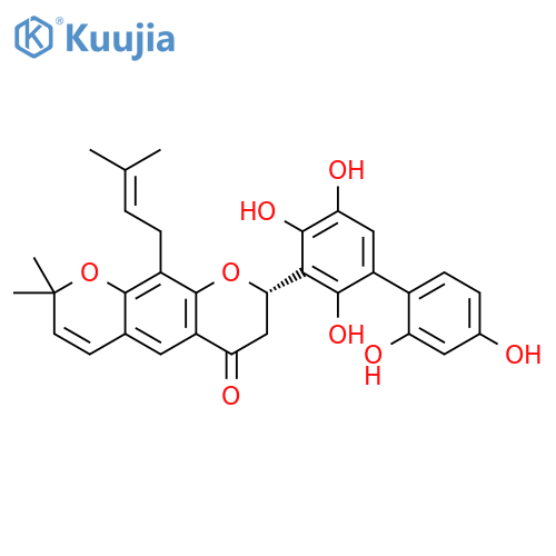 2H,6H-Benzo[1,2-b:5,4-b']dipyran-6-one, 7,8-dihydro-2,2-dimethyl-10-(3-methyl-2-butenyl)-8-(2,2',4,4',5-pentahydroxy[1,1'-biphenyl]-3-yl)-, (8S)- (9CI) structure