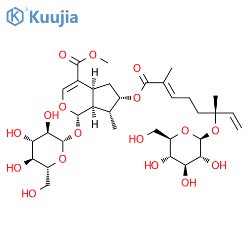 Cyclopenta[c]pyran-4-carboxylicacid, 1-(b-D-glucopyranosyloxy)-6-[[(2E,6R)-6-(b-D-glucopyranosyloxy)-2,6-dimethyl-1-oxo-2,7-octadienyl]oxy]-1,4a,5,6,7,7a-hexahydro-7-methyl-,methyl ester, (1S,4aS,6S,7R,7aS)- (9CI) structure