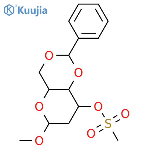 Methyl 2-deoxy-arabino-hexopyranoside; α-D-form, 4,6-O-Benzylidene, 3-mesyl structure