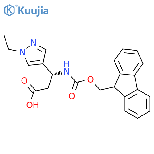 (3R)-3-(1-ethyl-1H-pyrazol-4-yl)-3-({(9H-fluoren-9-yl)methoxycarbonyl}amino)propanoic acid structure