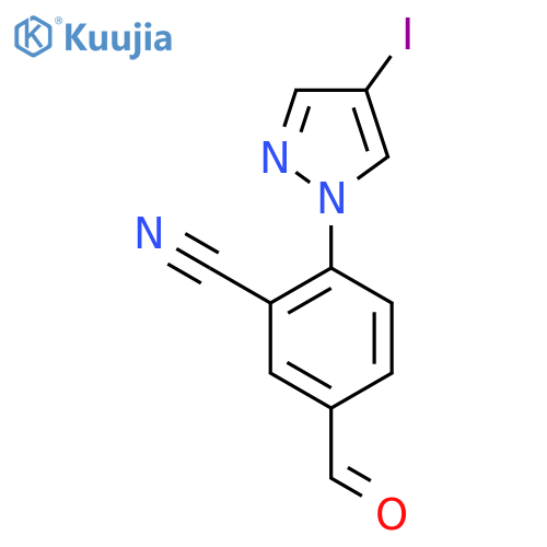 5-formyl-2-(4-iodo-1H-pyrazol-1-yl)benzonitrile structure