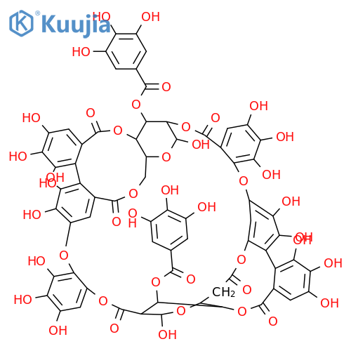 D-Glucose, cyclic 4→2':6→2-[(1S)-4-(6-carboxy-2,3,4-trihydroxyphenoxy)-4',5,5',6,6'-pentahydroxy[1,1'-biphenyl]-2,2'-dicarboxylate] 3-(3,4,5-trihydroxybenzoate), bimol. cyclic ester (9CI) structure