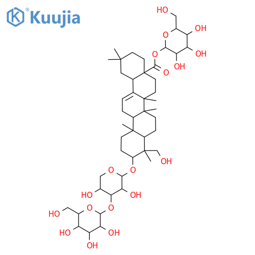Olean-12-en-28-oic acid, 3-[(3-O-β-D-glucopyranosyl-β-D-xylopyranosyl)oxy]-23-hydroxy-, β-D-glucopyranosyl ester, (3β,4α)- (9CI) structure