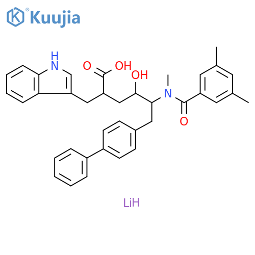 1H-Indole-3-propanoic acid, α-[4-[1,1'-biphenyl]-4-yl-3-[(3,5-dimethylbenzoyl)methylamino]-2-hydroxybutyl]-, lithium salt (1:1) structure