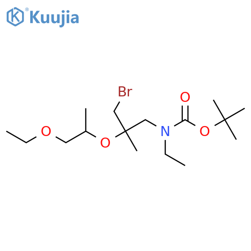 tert-butyl N-{3-bromo-2-(1-ethoxypropan-2-yl)oxy-2-methylpropyl}-N-ethylcarbamate structure