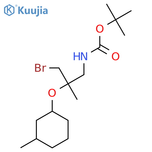 tert-butyl N-{3-bromo-2-methyl-2-(3-methylcyclohexyl)oxypropyl}carbamate structure