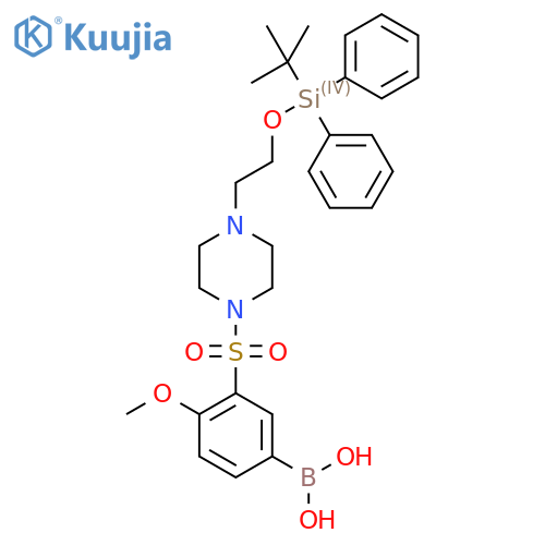 (3-((4-(2-((Tert-butyldiphenylsilyl)oxy)ethyl)piperazin-1-yl)sulfonyl)-4-methoxyphenyl)boronic acid structure