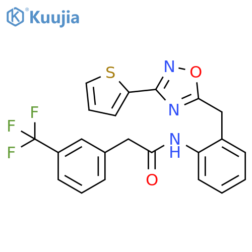 N-(2-{[3-(thiophen-2-yl)-1,2,4-oxadiazol-5-yl]methyl}phenyl)-2-[3-(trifluoromethyl)phenyl]acetamide structure